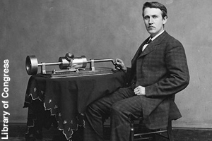 Edison with his invention, the phonograph