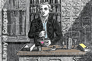 Drawing of a colonist grinding herbs