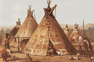 A Comanche village of teepees