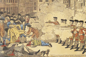 British soldiers shooting at colonists