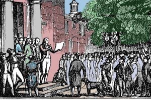 Reading the declaration to the colonists