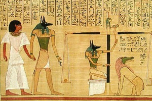 Anubis weighing the heart of the dead