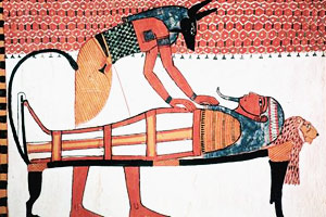 Anubis embalming a pharoah