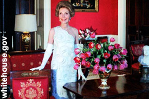 Nancy Reagan in the Red Room of the <br>White House