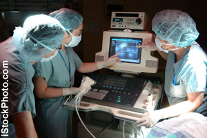 Nurses running medical tests
