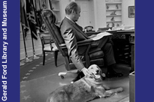 Ford in the Oval Office with his dog, Liberty