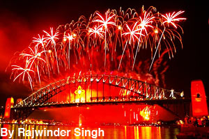 Fireworks are set off at midnight.