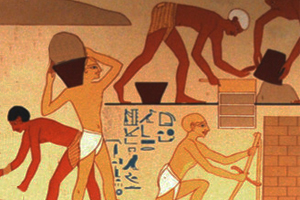 Egyptian laborers working on buildings