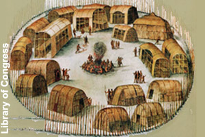 Abenaki village of longhouses