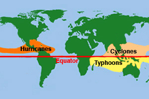 Map showing where hurricanes form
