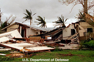 Very high winds and waves of a hurricane <br>can damage houses.