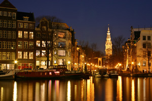 The city of Amsterdam at night